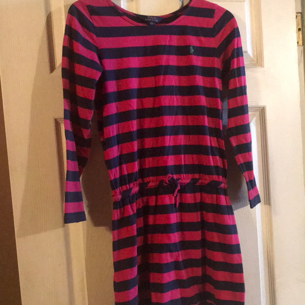 Ralph Lauren Pink strip dress/ L 12-14